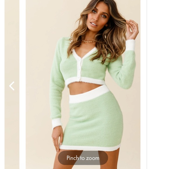 LOVE STRUCK LONG SLEEVE BUTTON CROP CARDIGAN and skirt set SAGE - Picture 2 of 6